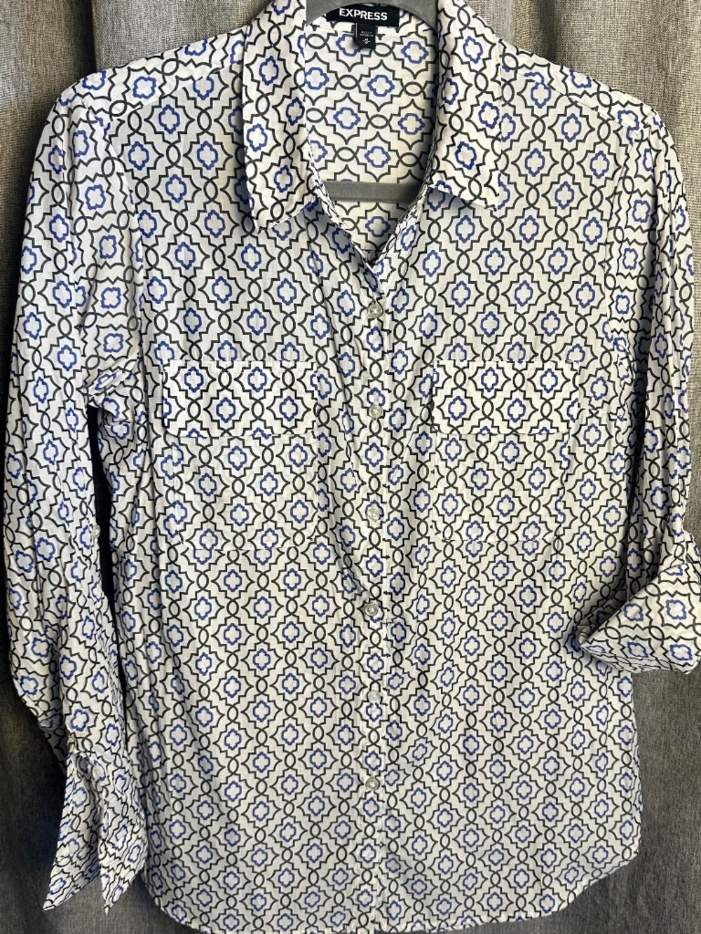 Express "The City Shirt" Blue & Gray Geometric Mosaic Button Up - Medium